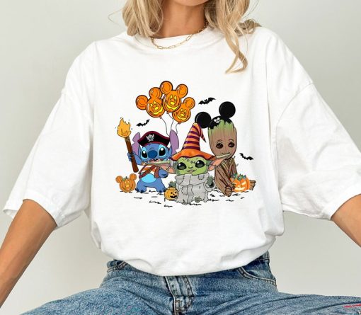 Marvel Groot Baby Yoda Stitch Halloween Spooky Balloon Shirt