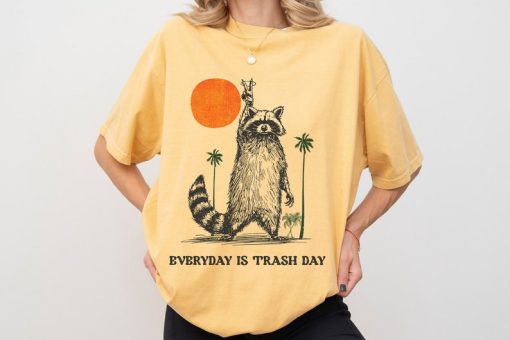 Everyday Is Trash Day Raccoon Comfort Colors, Retro Sunset Tee