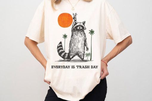 Everyday Is Trash Day Raccoon Comfort Colors, Retro Sunset Tee