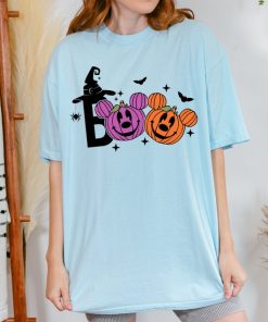 Halloween Boo T-Shirt, Cute Pumpkin Faces Tee, Spooky Witch Hat Design