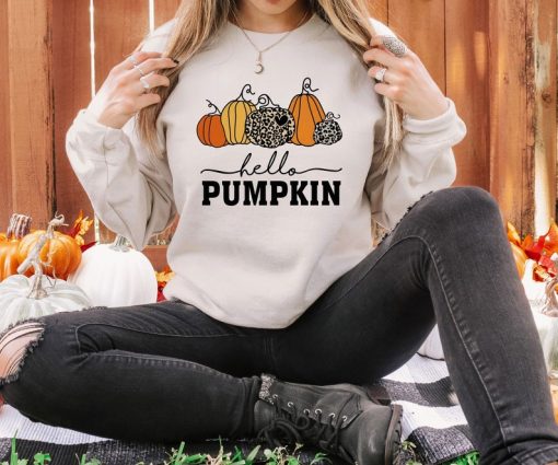 Hello Pumpkin Sweatshirt, Cute Fall Sweatshirts for Women