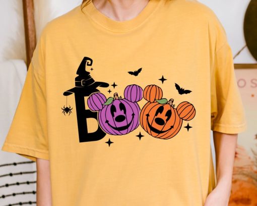 Halloween Boo T-Shirt, Cute Pumpkin Faces Tee, Spooky Witch Hat Design