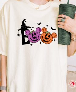 Halloween Boo T-Shirt, Cute Pumpkin Faces Tee, Spooky Witch Hat Design