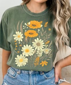 Vintage Pressed Flowers Comfort Colors Tshirt Boho Wildflowers