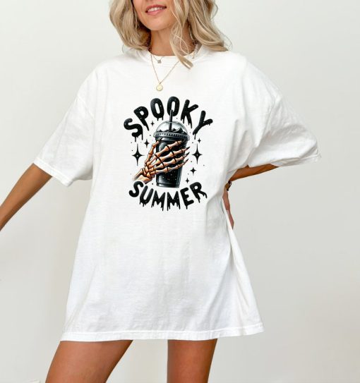 Spooky Summer Shirt, Summer Vibes Skeleton Shirt, Coffee Lover Shirt