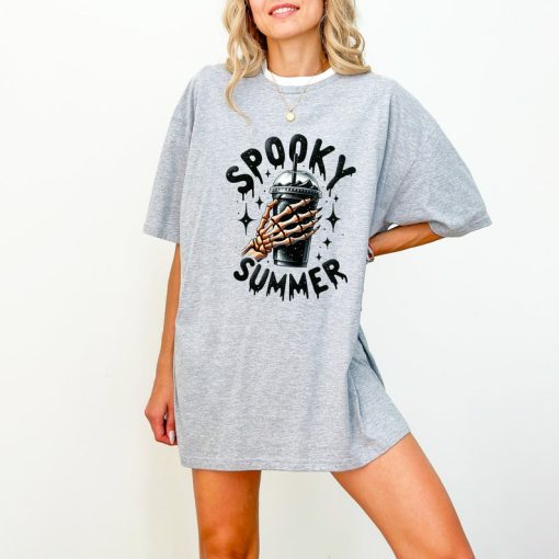 Spooky Summer Shirt, Summer Vibes Skeleton Shirt, Coffee Lover Shirt