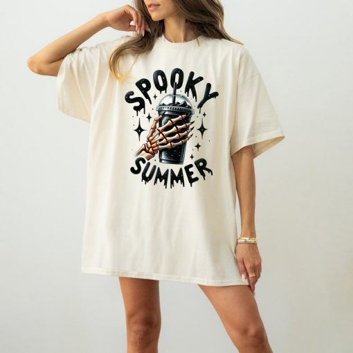 Spooky Summer Shirt, Summer Vibes Skeleton Shirt, Coffee Lover Shirt