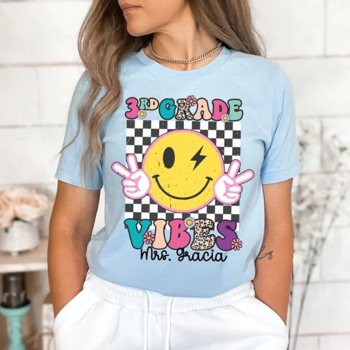 Grade Vibes Smile Face Shirt, Custom Teacher Name Shirt