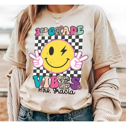 Grade Vibes Smile Face Shirt, Custom Teacher Name Shirt