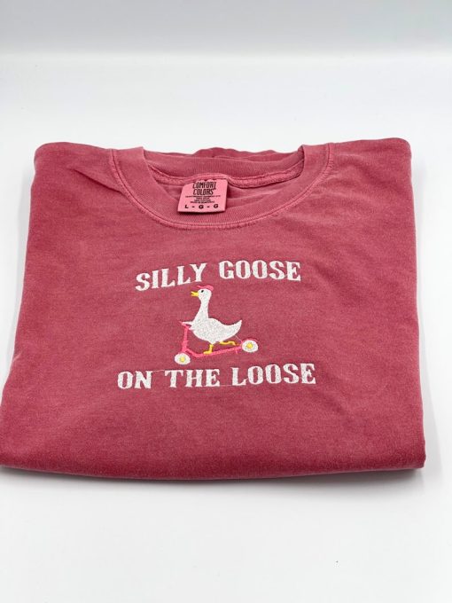 Comfort Colors Embroidered Shirt Silly Goose On the Loose T-Shirt