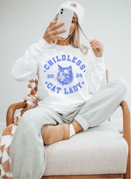 Childless Cat Lady Sweatshirt Comfort Colors Kamala Harris 2024 Shirt