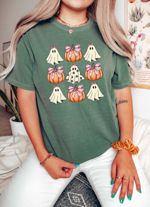 Spooky Halloween Shirt, Pumpkin Ribbon Tee, Comfort Colors