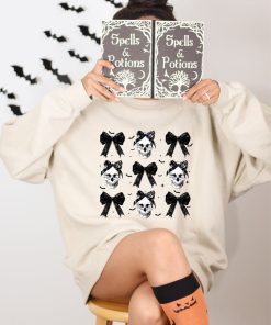 Halloween Skull Black Bow Sweatshirt, Retro Halloween Shirt