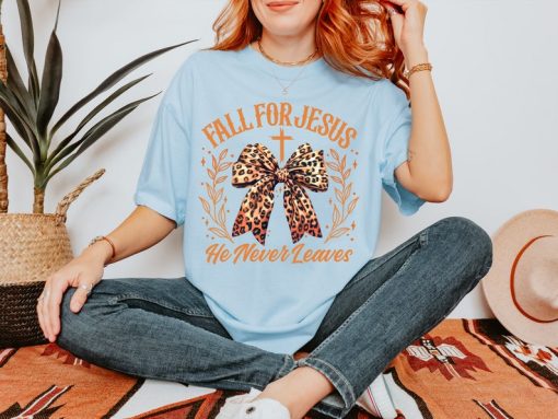 Christian Halloween Shirt, Fall For Jesus He Never Leaves Shirt