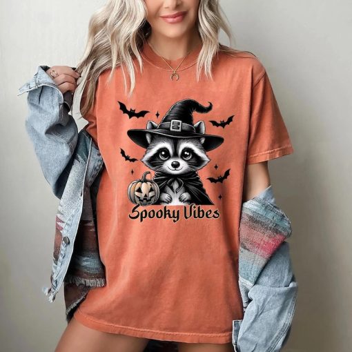 Spooky Vibes Raccoon Halloween, Comfort Color T-shirt, Halloween Gift