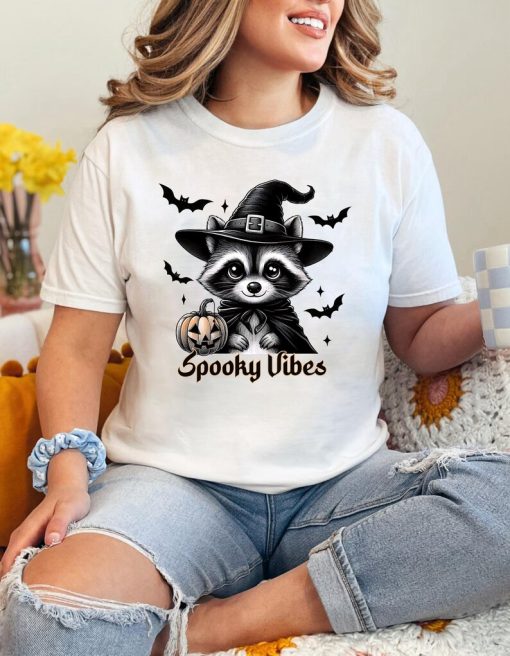 Spooky Vibes Raccoon Halloween, Comfort Color T-shirt, Halloween Gift