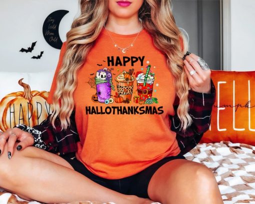 Happy HalloThanksMas Coffe Shirt, Funny Gnome Shirt