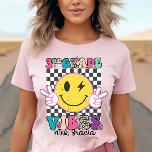 Grade Vibes Smile Face Shirt, Custom Teacher Name Shirt