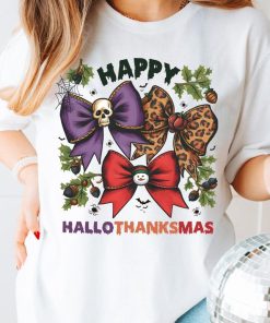 Coquette Happy Hallothanksmas Shirt Bow Happy Halloween Thanksgiving C