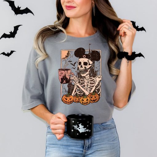 Comfort Colors® Halloween Disney Mickey Skeleton Coffee Shirt