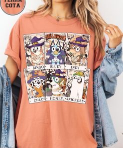 Comfort Colors Halloween Bluey Bingo Shirt, Cute Cartoon Dog T-Shirt