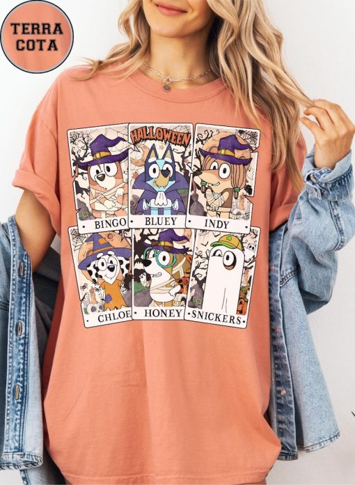 Comfort Colors Halloween Bluey Bingo Shirt, Cute Cartoon Dog T-Shirt