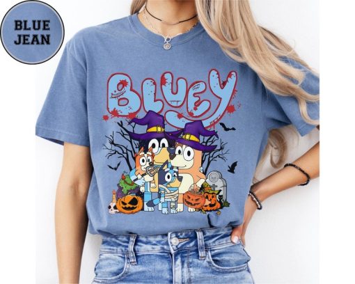 Comfort Colors Bluey Halloween Family Shirt, Cute Cartoon Dog T-Shirt