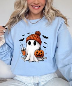 Halloween Cute Ghost Sweatshirt, Halloween Pumpkin Spice Sweatshirt