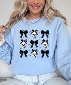 Halloween Skull Black Bow Sweatshirt, Retro Halloween Shirt