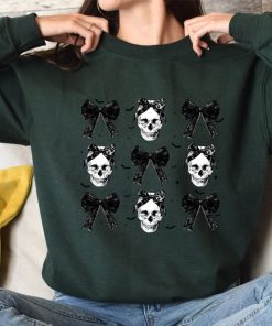 Halloween Skull Black Bow Sweatshirt, Retro Halloween Shirt