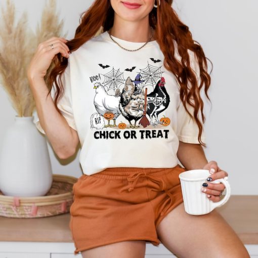 Comfort Colors Chick or Treat Shirt, Funny Halloween Chicken Shirt