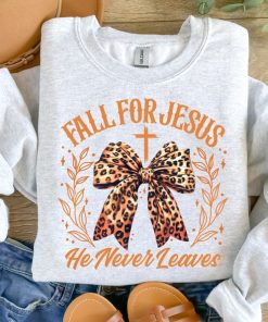 Christian Halloween Shirt, Fall For Jesus He Never Leaves Shirt