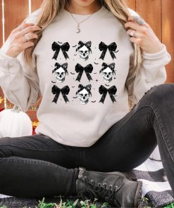 Halloween Skull Black Bow Sweatshirt, Retro Halloween Shirt