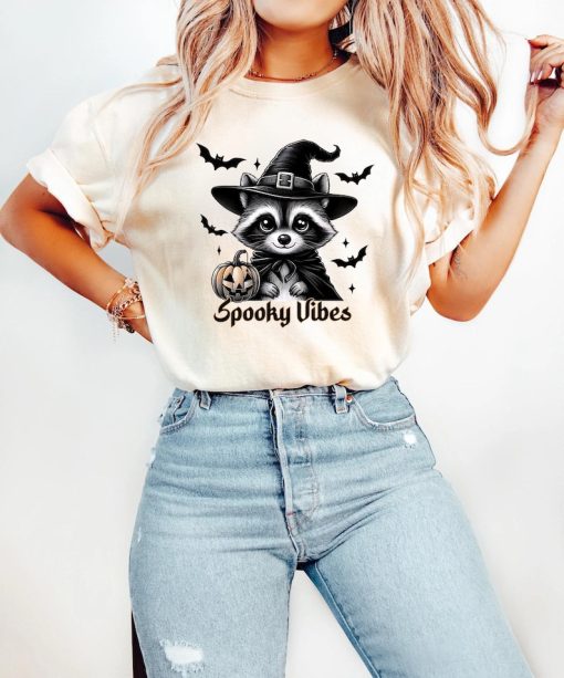 Spooky Vibes Raccoon Halloween, Comfort Color T-shirt, Halloween Gift