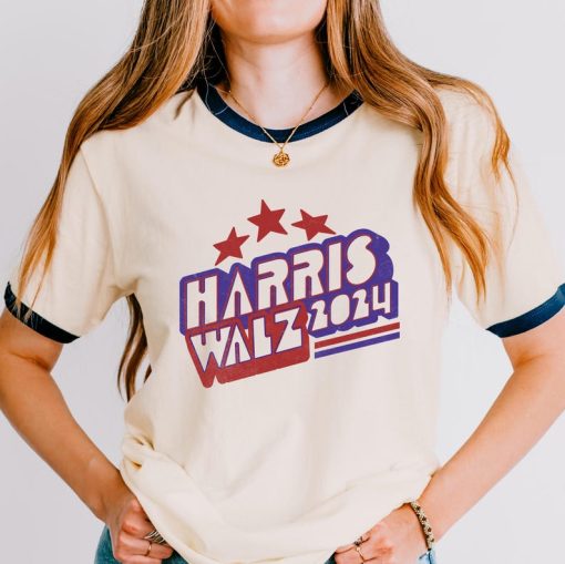 Harris Walz Ringer T-Shirt Unisex Cotton 2024 Election Shirts Kamala