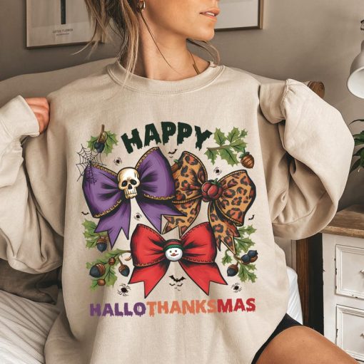 Coquette Happy Hallothanksmas Shirt Bow Happy Halloween Thanksgiving C