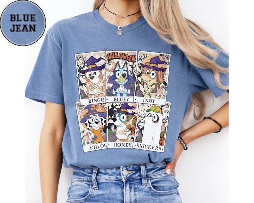 Comfort Colors Halloween Bluey Bingo Shirt, Cute Cartoon Dog T-Shirt