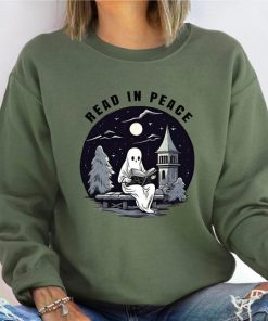 Halloween Read In Peace Sweatshirt, Halloween Ghost Reading Sweatshirt