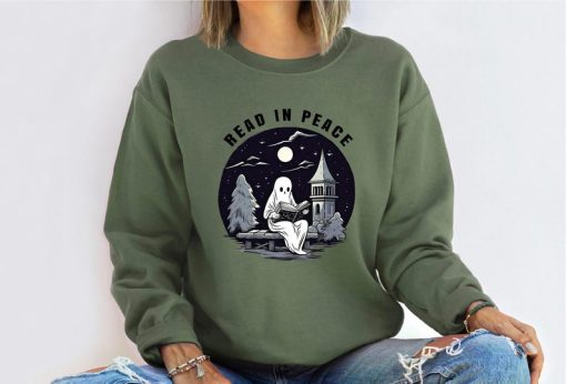 Halloween Read In Peace Sweatshirt, Halloween Ghost Reading Sweatshirt