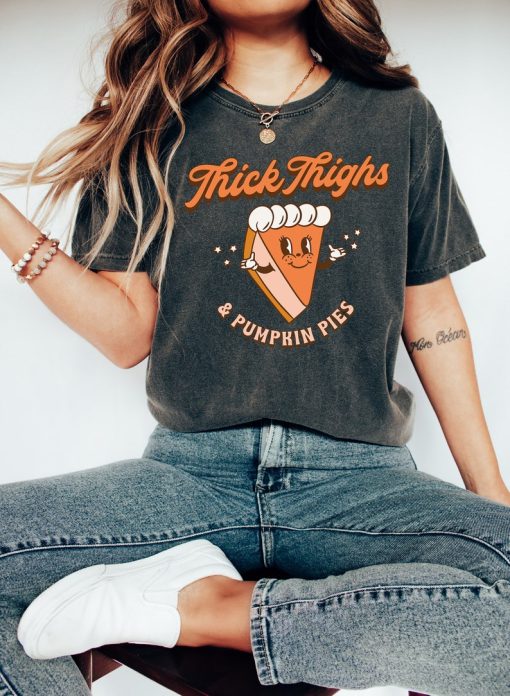 Retro Halloween Comfort Colors Shirt, Thick Thighs and Pumpkin Pies