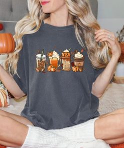 Comfort Colors Fall Coffee Pumpkin Shirt, Coffee Latte Shirt