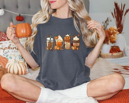 Comfort Colors Fall Coffee Pumpkin Shirt, Coffee Latte Shirt