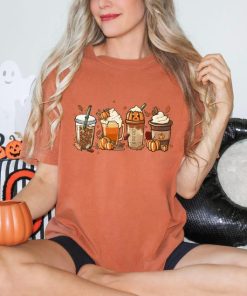 Comfort Colors Fall Coffee Pumpkin Shirt, Coffee Latte Shirt