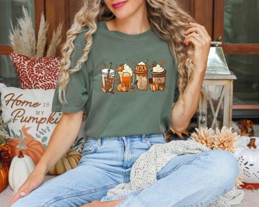 Comfort Colors Fall Coffee Pumpkin Shirt, Coffee Latte Shirt