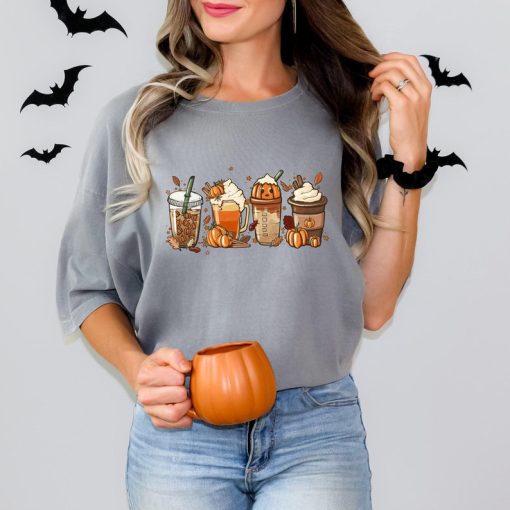 Comfort Colors Fall Coffee Pumpkin Shirt, Coffee Latte Shirt