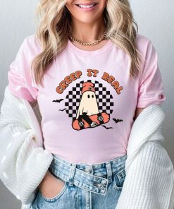 Creep It Real Halloween Shirt, Cute Skater Ghost Shirt