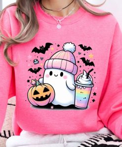 Pastel Ghost Sweatshirt, Cute Halloween Spooky Season Adult Unisex