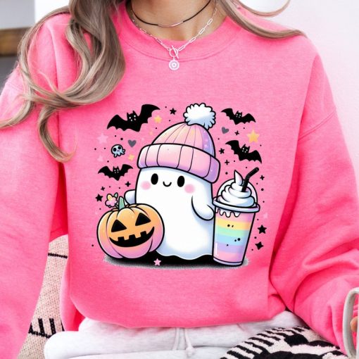 Pastel Ghost Sweatshirt, Cute Halloween Spooky Season Adult Unisex