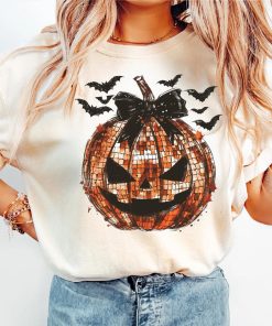 Pink and Orange Disco Ball Pumpkin TShirt, Halloween shirt