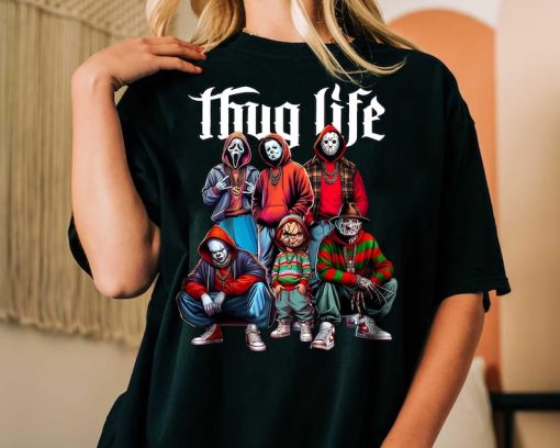 Vintage Thug Life Horror Movie Characters Halloween Costume Shirt